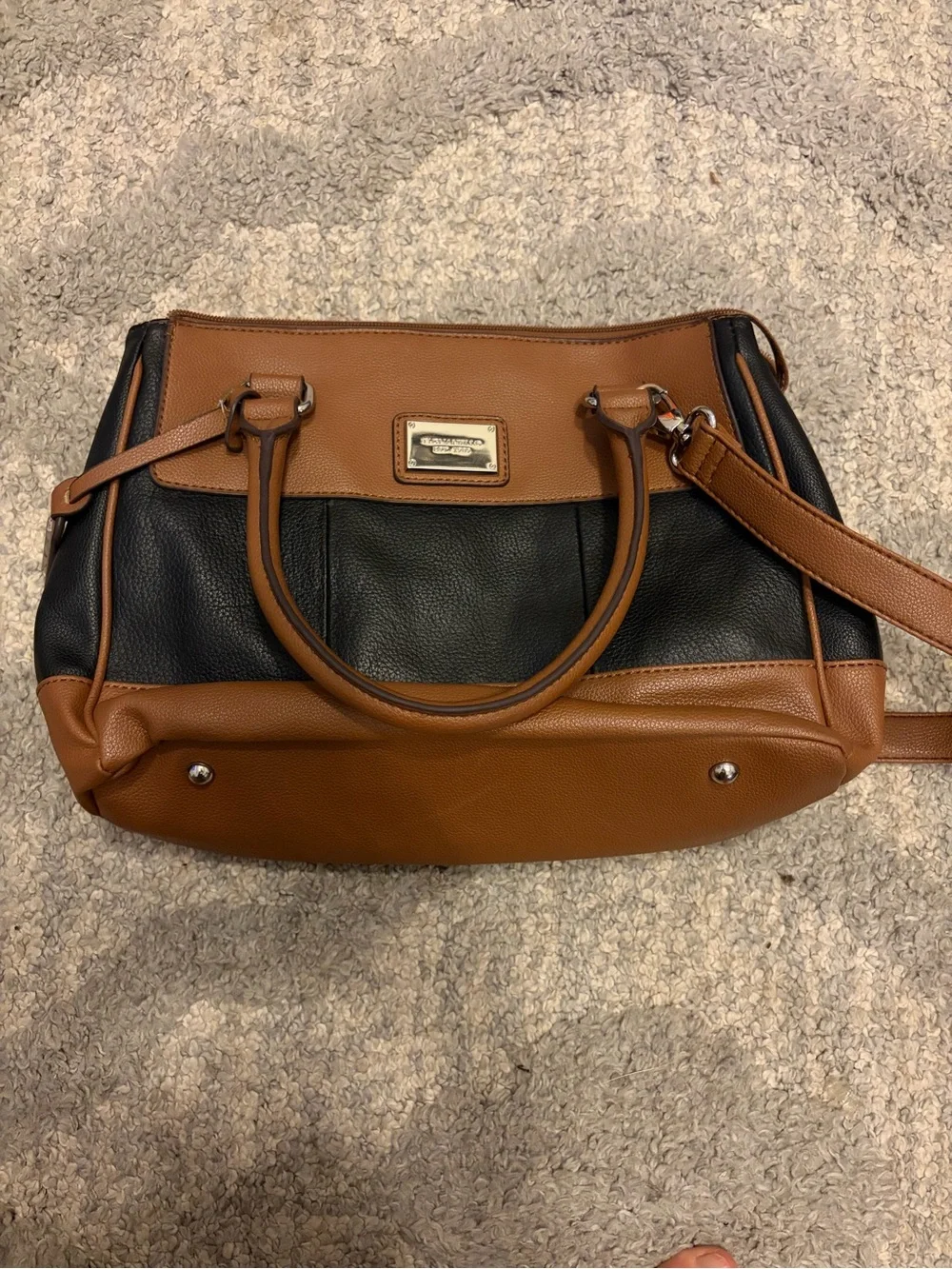 Two-Tone Tignanello leather Black and Brown Structured Satchel Bag